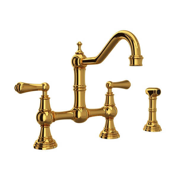Perrin & Rowe Edwardian Extended Spout Bridge Kitchen Faucet With Side Spray